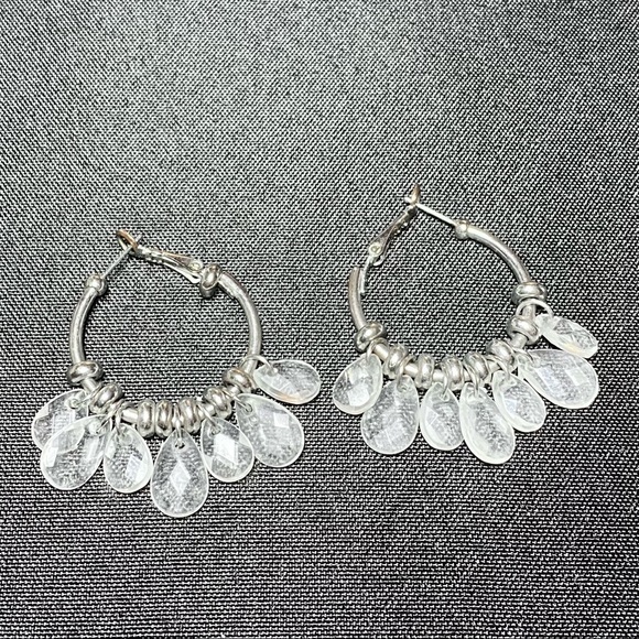Jewelry - Clear Dangling Crystal Hoop Earrings with Hinge Closure